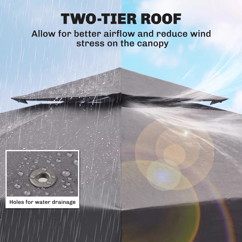 Outsunny 10' x 10' Square 2-Tier Gazebo Canopy Replacement Top Cover Outdoor Garden Sun Shade, Replacement Top Only, Dark Grey