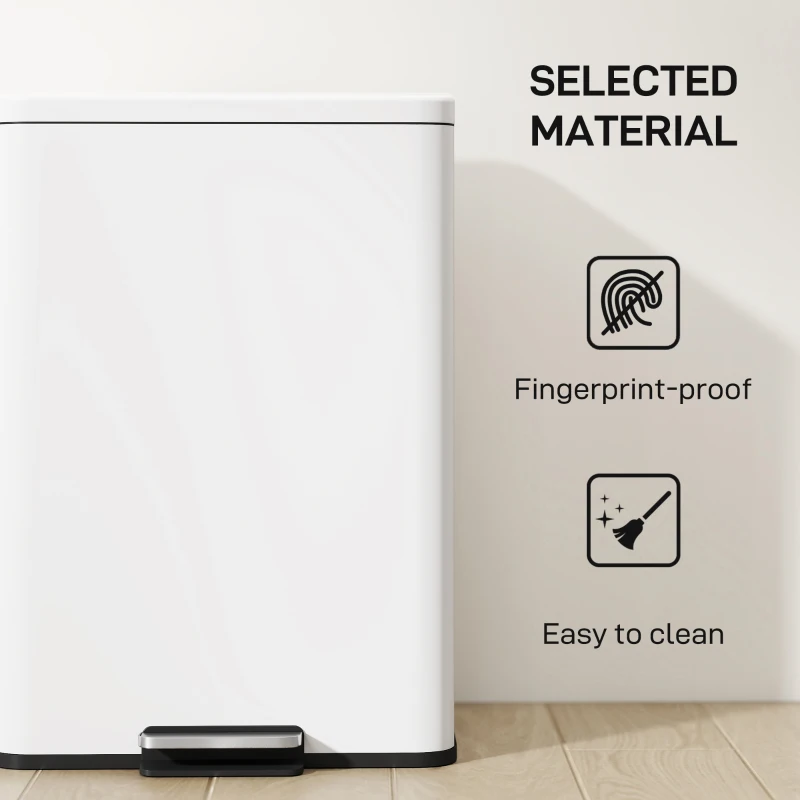 HOMCOM Garbage Bin, Soft-Close Trash Can with Foot Pedal, 5 Gallon (20 L) Garbage Can with Removable Inner Bucket, Cream White