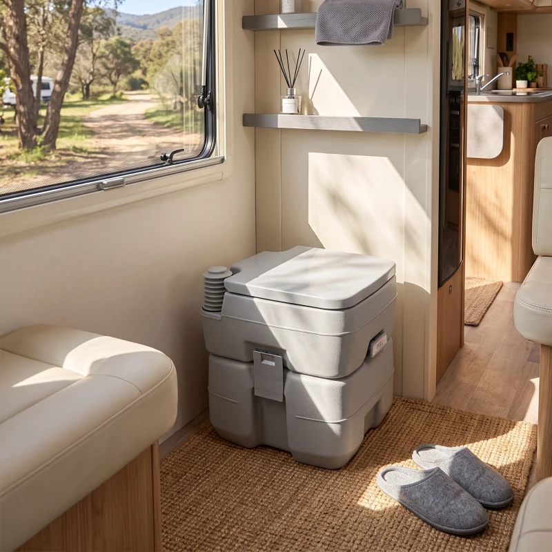 Outsunny Portable Toilet for Adults, Travel Toilet with 2 Detachable Tanks, Camping Toilet for Trips, 5.3 Gallon (20L), Grey