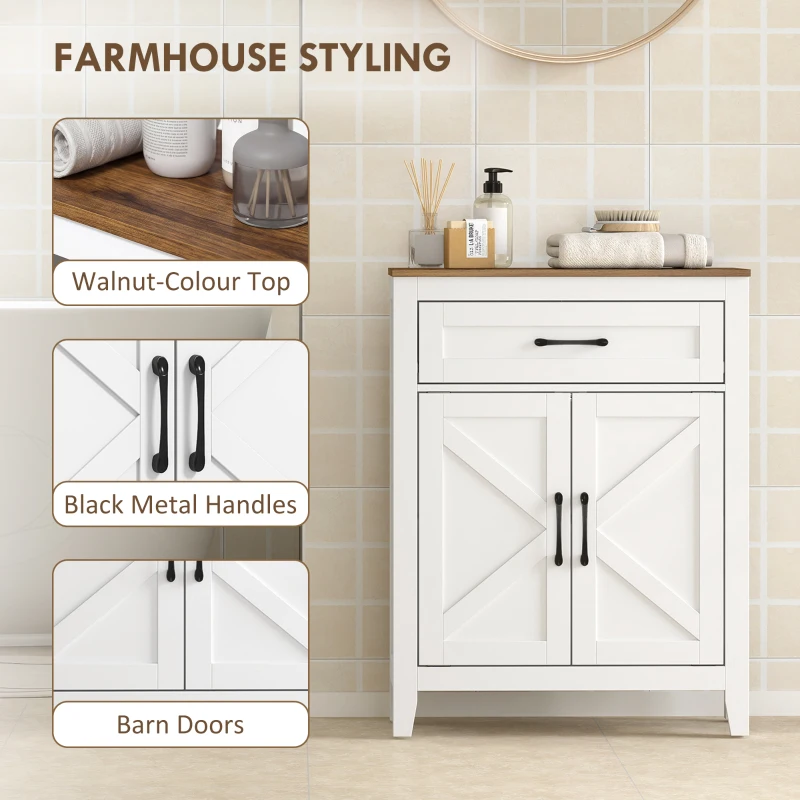 HOMCOM Farmhouse Bathroom Storage Cabinet, Bathroom Cabinet with Barn Doors and Adjustable Shelf, White