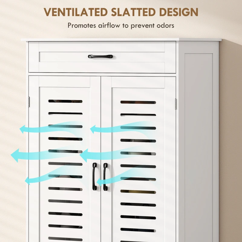 HOMCOM Shoe Cabinet with Louvered Doors, Modern Shoe Storage Cabinet with Drawer and Adjustable Shelves, White