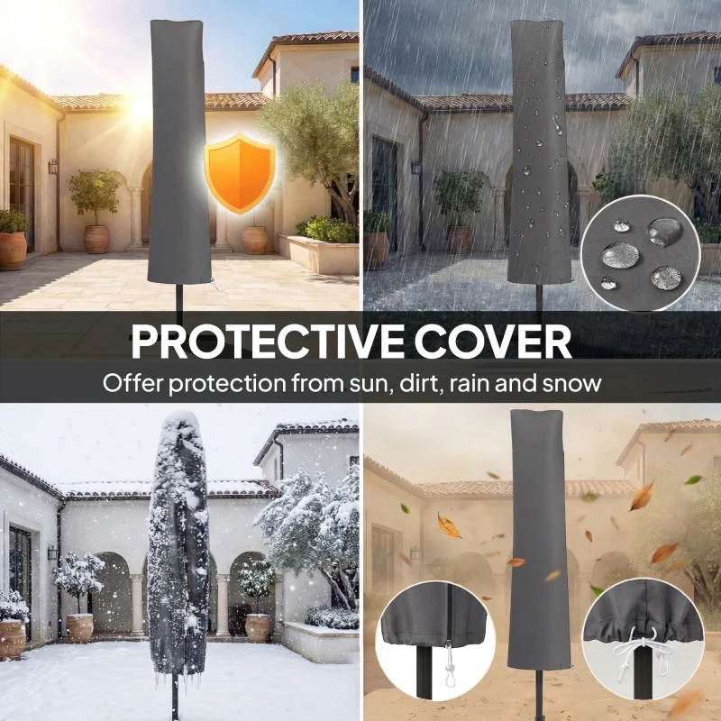 Outsunny 10FT Cantilever Patio Umbrella with 8 Ribs, Offset Patio Umbrella with Cover and Wind Ropes for Garden, Yard, Khaki