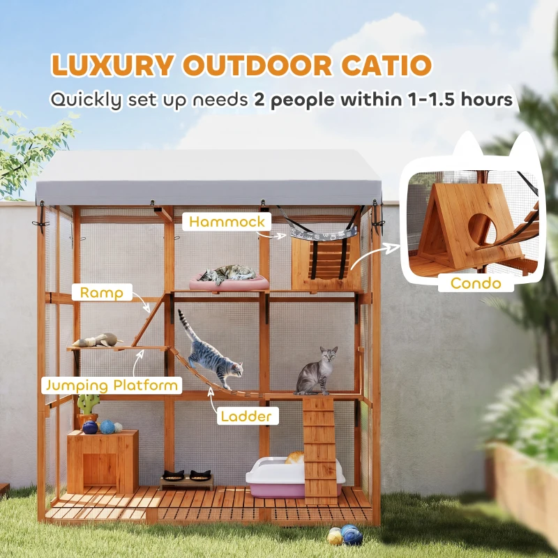 PawHut 81"H Catio Outdoor with Floor to Prevent Escaping & Easy Cleaning, for 2-4 Cats Kittens, Orange