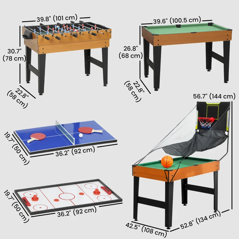 Soozier 53 in 5-in-1 Combo Multi Game Table with Foosball, Pool, Hockey, Table Tennis, Basketball for Adults