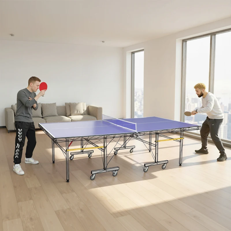 Soozier 9 ft Folding Ping Pong Table Top for Pool Tables, Table Tennis Conversion Top with Net, Foam Padding, Blue