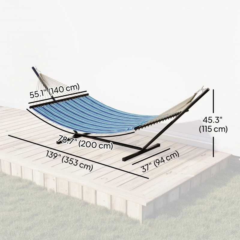 Outsunny Hammock with Stand Heavy Duty Camping Hammock with Steel Frame for Patio Backyard Blue and White