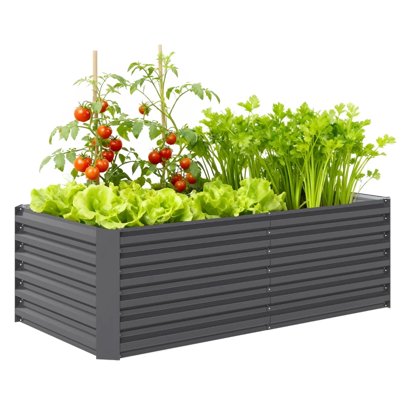 Outsunny 6' x 3' x 2' Raised Garden Bed, Galvanized Planter Box for Growing Flowers, Herbs and Vegetables, Dark Grey
