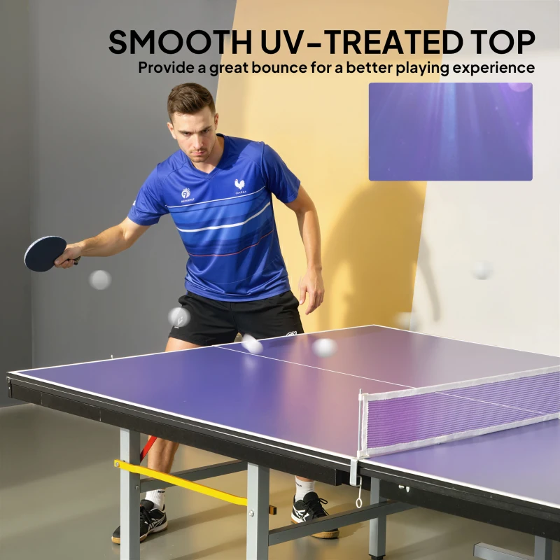 Soozier 9 ft Folding Ping Pong Table Top for Pool Tables, Table Tennis Conversion Top with Net, Foam Padding, Blue