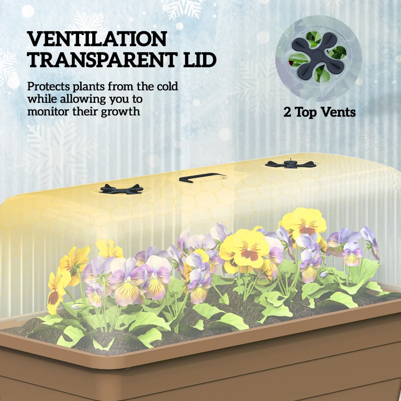 Outsunny 41L Self Watering Raised Garden Bed w/ Ventilation Transparent Lid Greenhouse, Planter Box w/ Storage Shelf, Brown