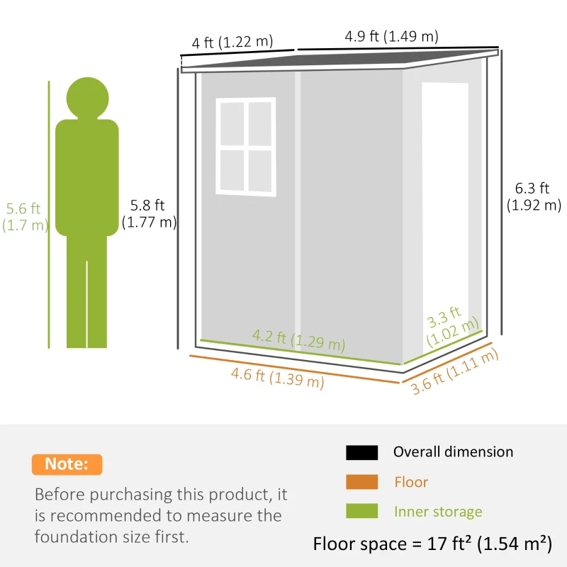 Outsunny 4'x5' Garden Storage Shed, Lean to Shed, Lockable Garden Tool Storage House with Window, Vent, Dark Grey