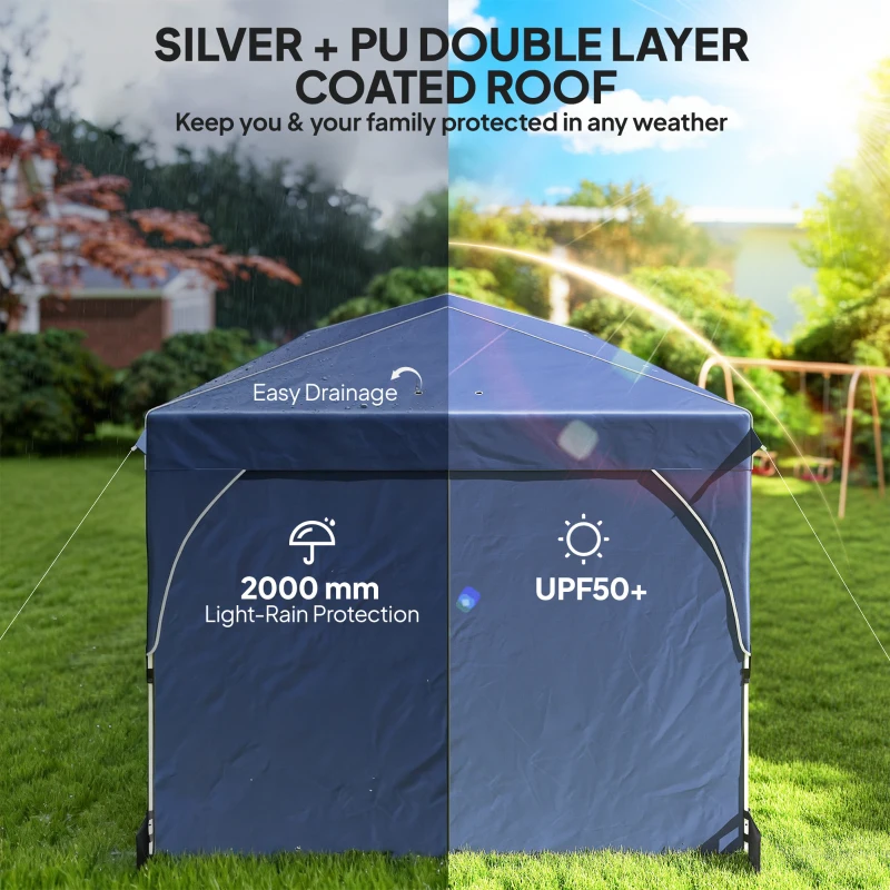 Outsunny 10 x 20 ft Pop Up Canopy Tent with Reflective Strips, UPF 50+ Easy up Instant Canopy with 6 Sandbags, Dark Blue