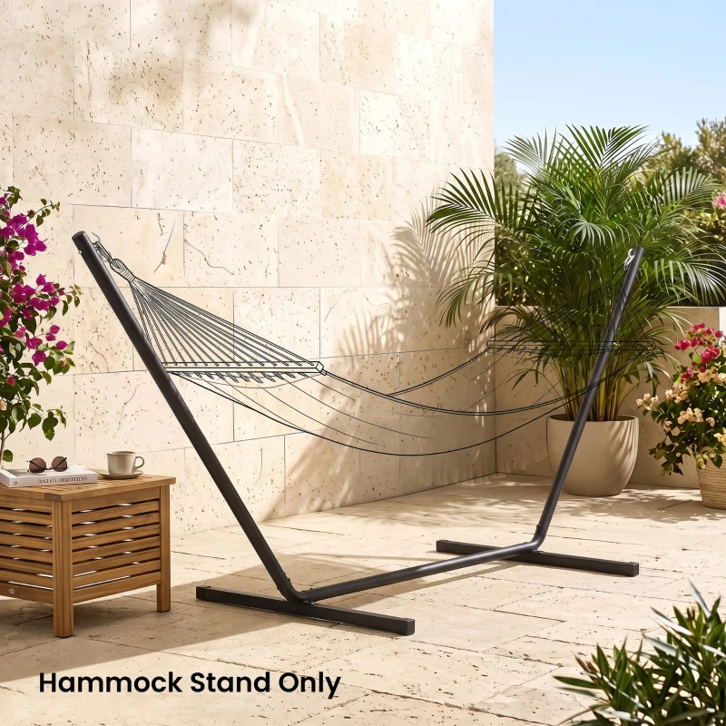 Outsunny 11.8'L Hammock Stand Extra Long Heavy Duty Straight Pole Day Bed Swing Metal Frame Simple Set Up Garden Outdoor Camping Picnic Use Black