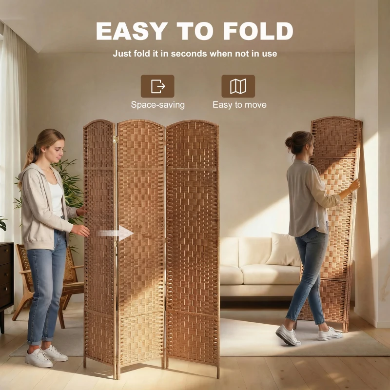 HOMCOM 6ft Folding Room Divider, 3 Panel Wall Partition with Wooden Frame for Bedroom, Home Office, Natural