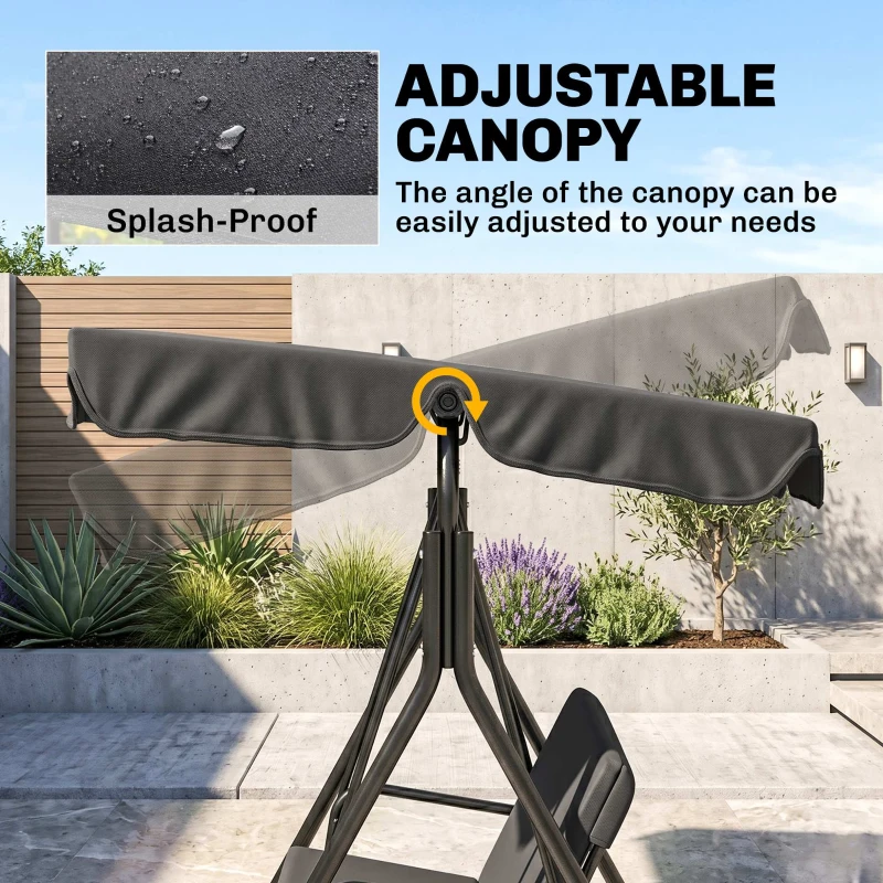 Outsunny 3-Seater Outdoor Porch Swing with Adjustable Canopy, Patio Swing Chair for Garden, Poolside, Backyard, Black