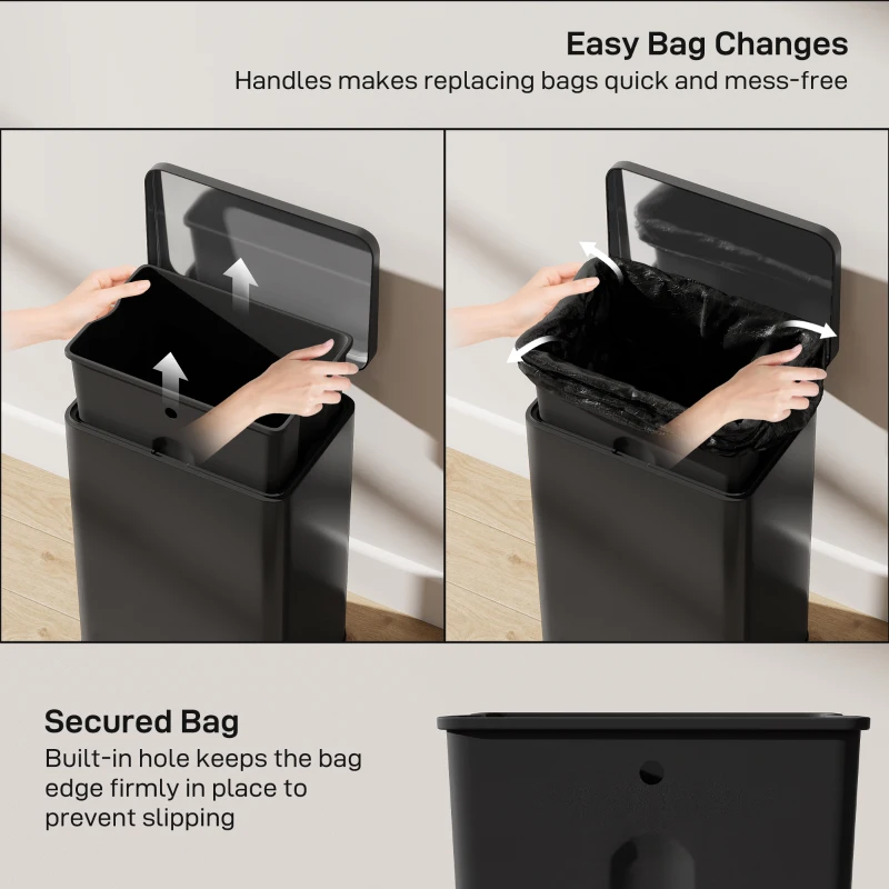 HOMCOM Garbage Bin, Soft-Close Trash Can with Foot Pedal, 5 Gallon (20 L) Garbage Can with Removable Inner Bucket, Matte Black