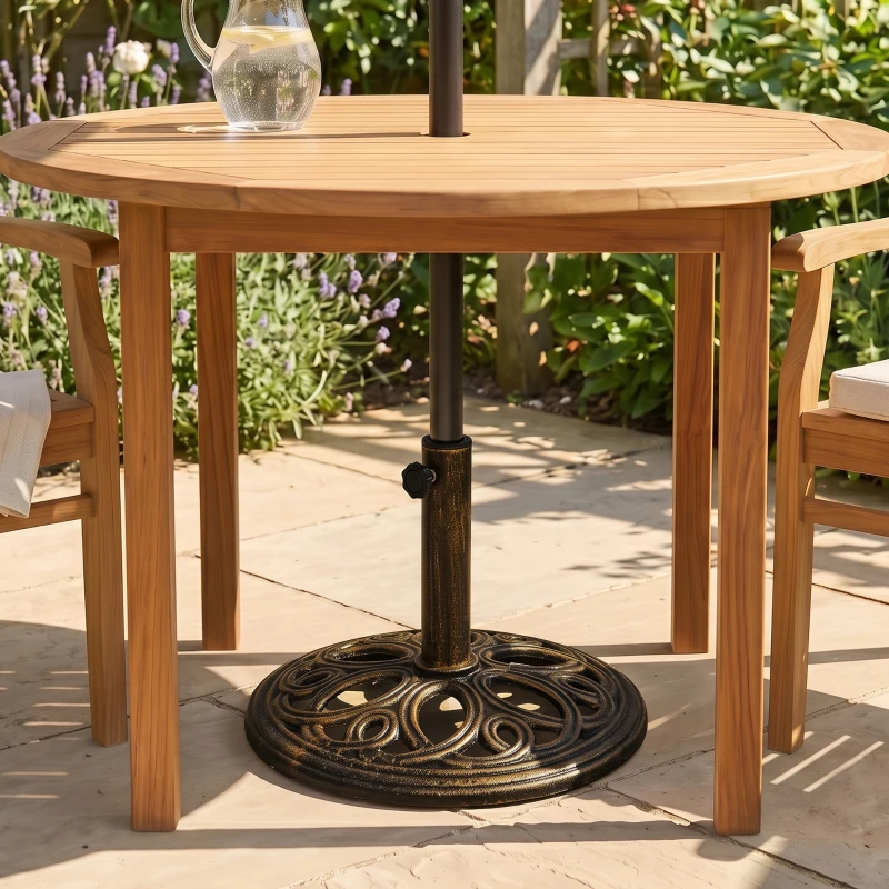 Outsunny 25lbs Cast Iron Round Patio Umbrella Base Stand, Umbrella Holder for Outdoor, Patio, Garden, Deck and Beach, Fit Dia. 1.5", 2" Pole, Bronze