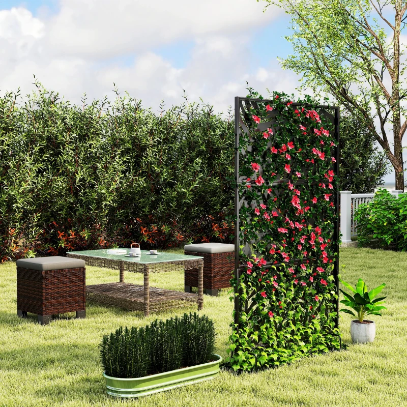Outsunny Metal Outdoor Privacy Screen, 72" x 38" Freestanding Outdoor Divider, Black