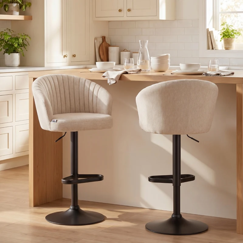 HOMCOM Bar Stools Set of 2, Swivel Counter Height Barstools with Back, Footrest, Adjustable Height, Beige