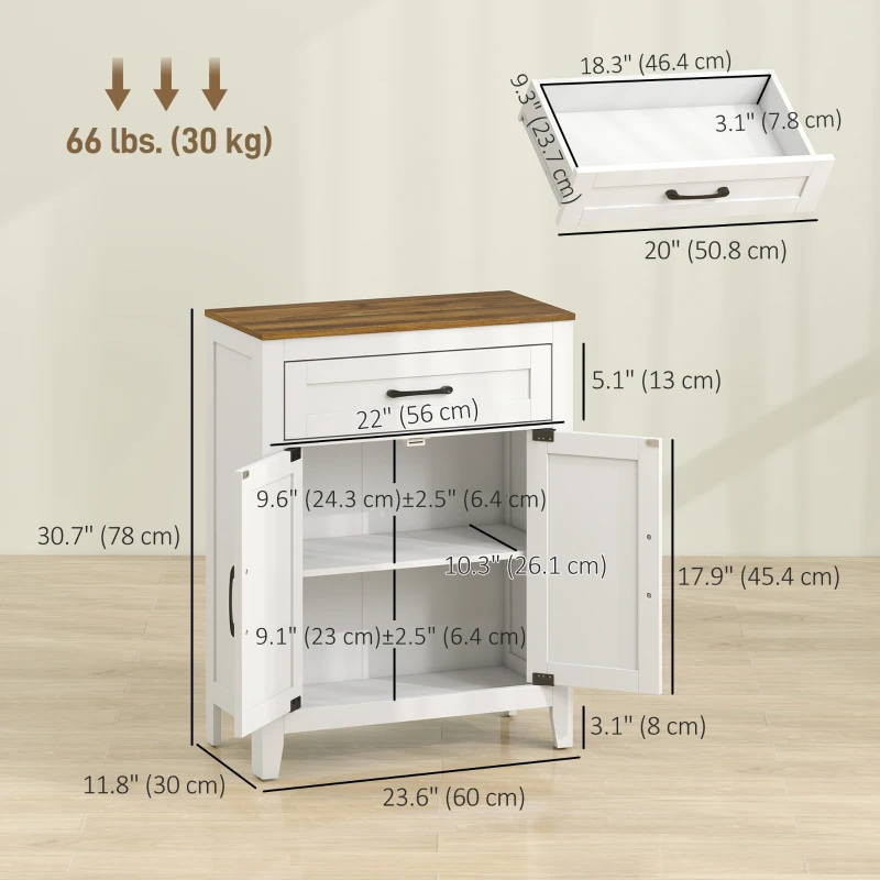HOMCOM Farmhouse Bathroom Storage Cabinet, Bathroom Cabinet with Barn Doors and Adjustable Shelf, White