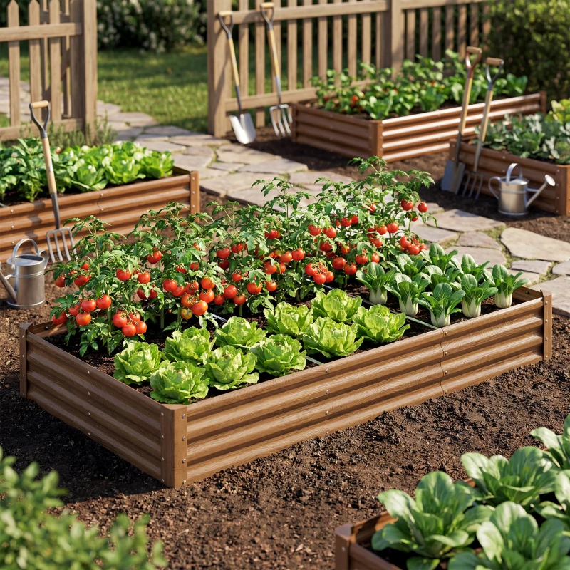 Outsunny 8 x 4 x 1ft Galvanized Raised Garden Bed, Reinforced Outdoor Planter Box with Open Bottom, Distressed Brown