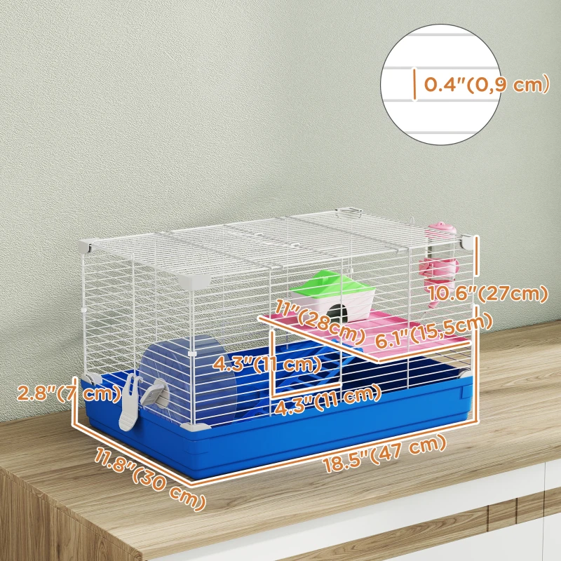PawHut 18.5" Hamster Cage with Exercise Wheel and Water Bottle Dish, Rat House and Habitats 2 Storey Design