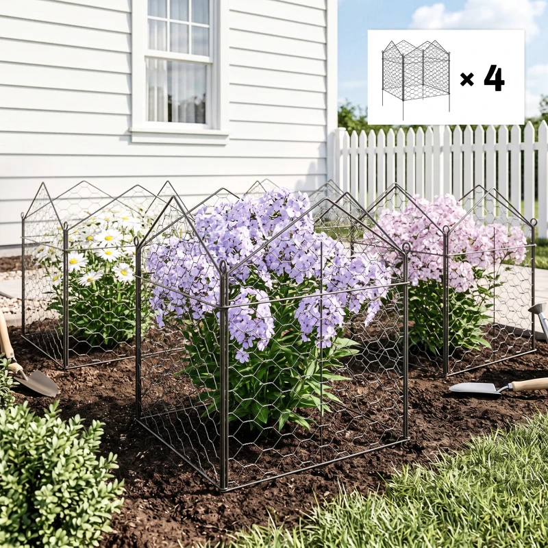 Outsunny 4 Pack Garden Cloches for Plants, 12" x 14" Metal Crop Cage Set, Plant Cages to Keep Animals Out, Black