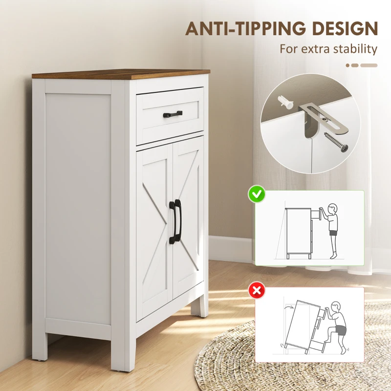 HOMCOM Farmhouse Bathroom Storage Cabinet, Bathroom Cabinet with Barn Doors and Adjustable Shelf, White