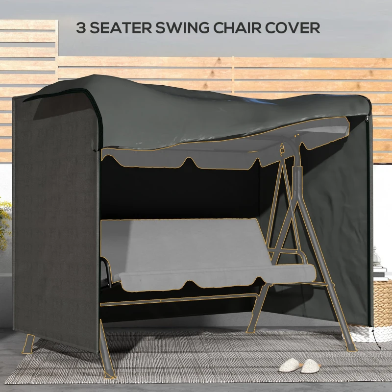 Outsunny 3-Seater Patio Swing Cover, Outdoor Garden Furniture Protection Hammock Glider Cover, 81" x 49" x 65", Dark Grey