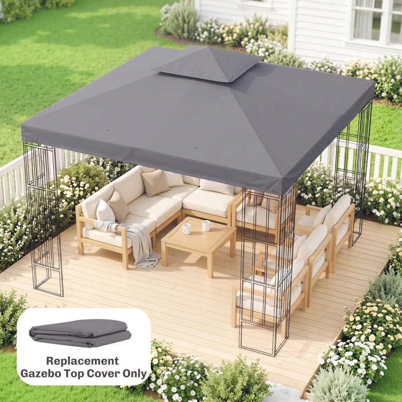 Outsunny 10' x 10' Square 2-Tier Gazebo Canopy Replacement Top Cover Outdoor Garden Sun Shade, Replacement Top Only, Dark Grey