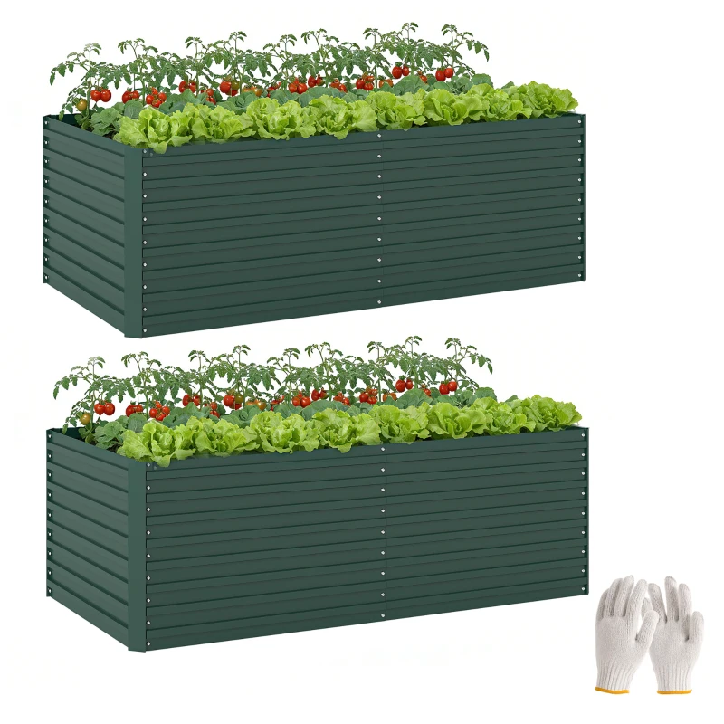 Outsunny 6' x 3' x 2' Raised Garden Bed, Set of 2 Galvanized Planter Box for Vegetables, Flowers, Herbs, Green