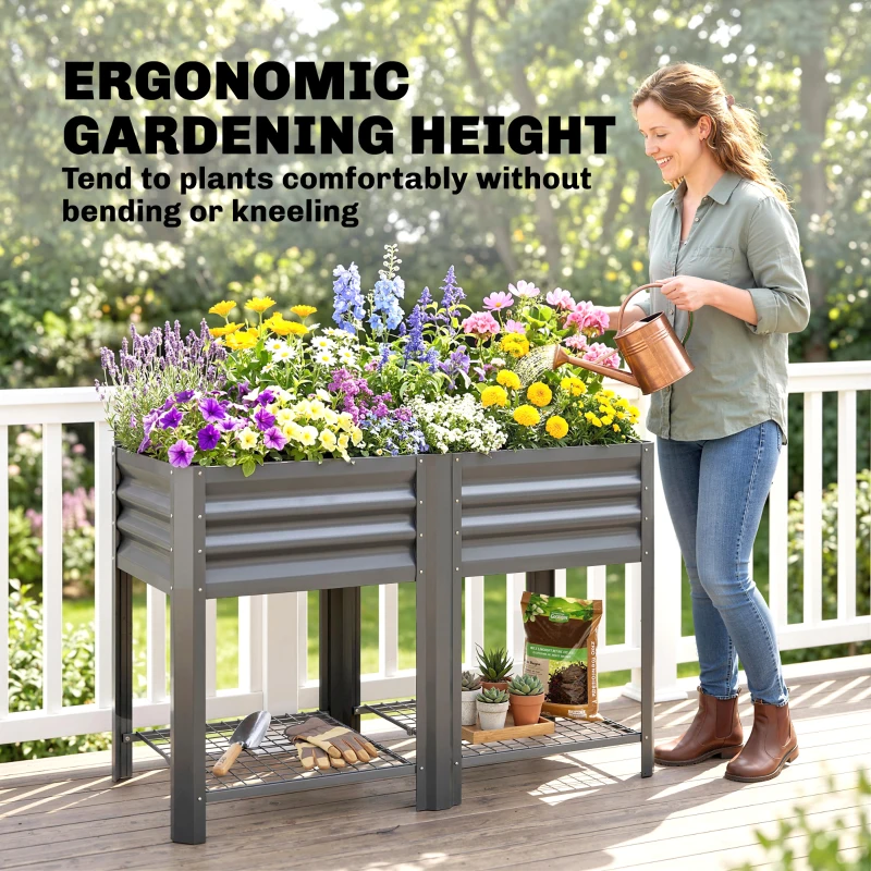Outsunny Raised Garden Bed with Legs Storage Shelf Elevated Planter Box 31.5" for Flowers Vegetables Dark Grey