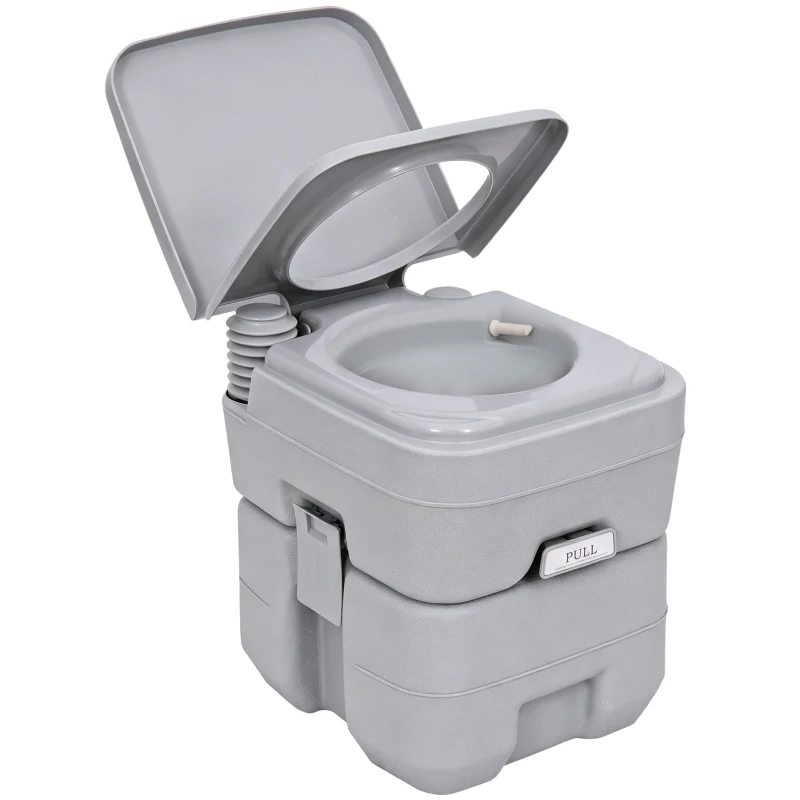 Outsunny Portable Toilet for Adults, Travel Toilet with 2 Detachable Tanks, Camping Toilet for Trips, 5.3 Gallon (20L), Grey