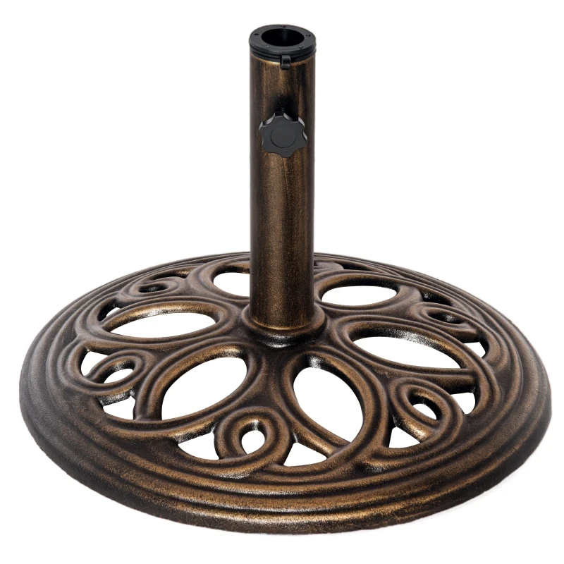 Outsunny 25lbs Cast Iron Round Patio Umbrella Base Stand, Umbrella Holder for Outdoor, Patio, Garden, Deck and Beach, Fit Dia. 1.5", 2" Pole, Bronze