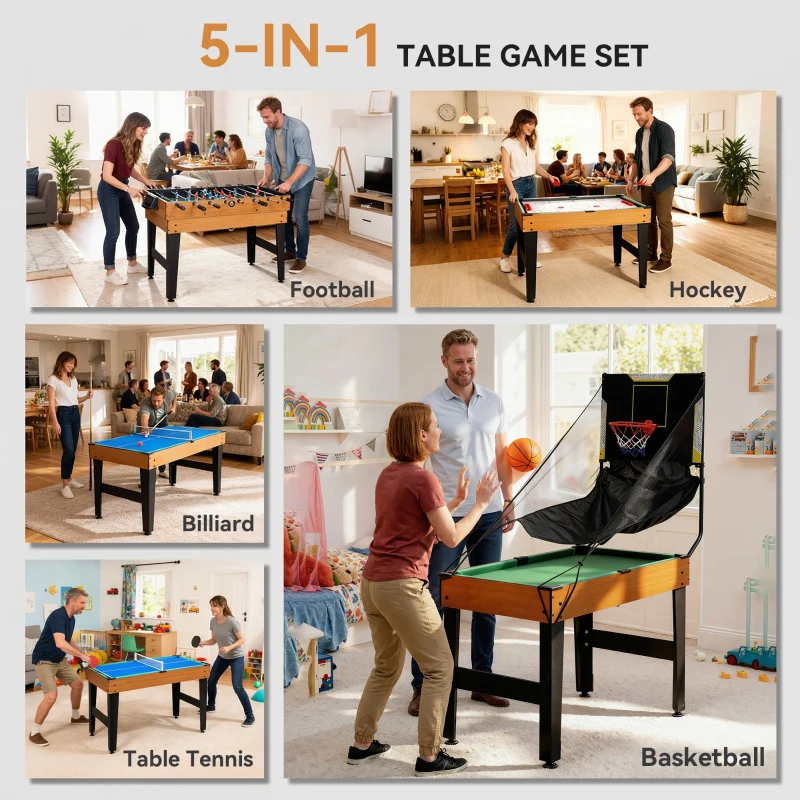 Soozier 53 in 5-in-1 Combo Multi Game Table with Foosball, Pool, Hockey, Table Tennis, Basketball for Adults