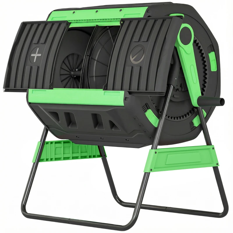 Outsunny Compost Bin Outdoor, 53 Gal Dual Chamber Tumbling Composter with Adjustable Vents, BPA Free Tumbling Composter, Green