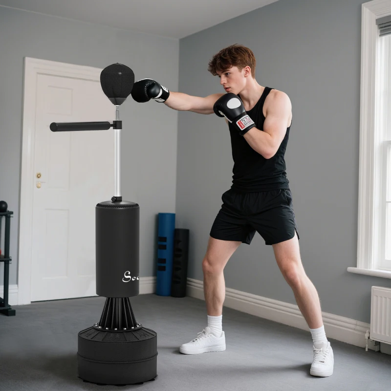 Soozier Freestanding Boxing Punch Bag Stand with 360° Rotating Flexible Arm, Speed Ball, Waterable and Sandable Base, Black