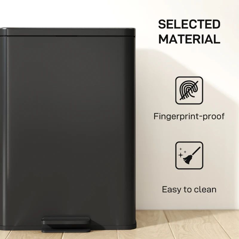 HOMCOM Garbage Bin, Soft-Close Trash Can with Foot Pedal, 5 Gallon (20 L) Garbage Can with Removable Inner Bucket, Matte Black
