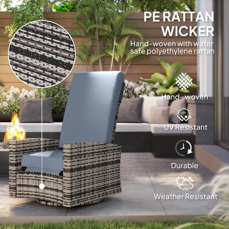 Outsunny Outdoor Rattan Wicker Lounge Chair with Footrest & Soft Cushion for Patio, Garden, Backyard, Grey