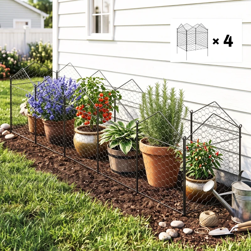 Outsunny 4 Pack Garden Cloches for Plants, 12" x 14" Metal Crop Cage Set, Plant Cages to Keep Animals Out, Black