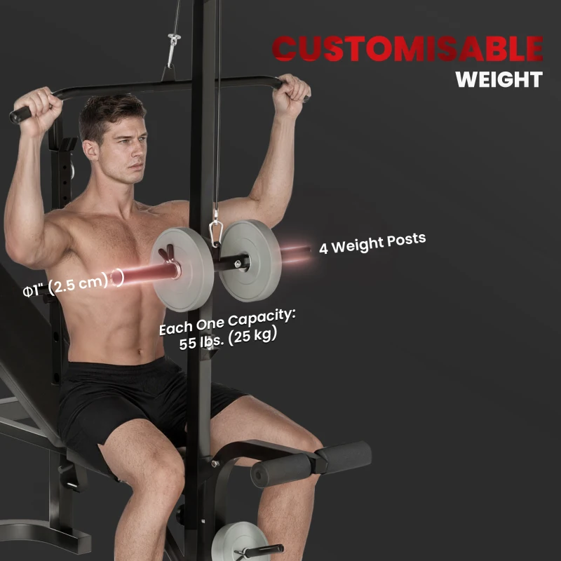Soozier Adjustable Weight Bench with Bench Press Rack, Preacher Curl Bench, Leg Extension and Lat Pull Down