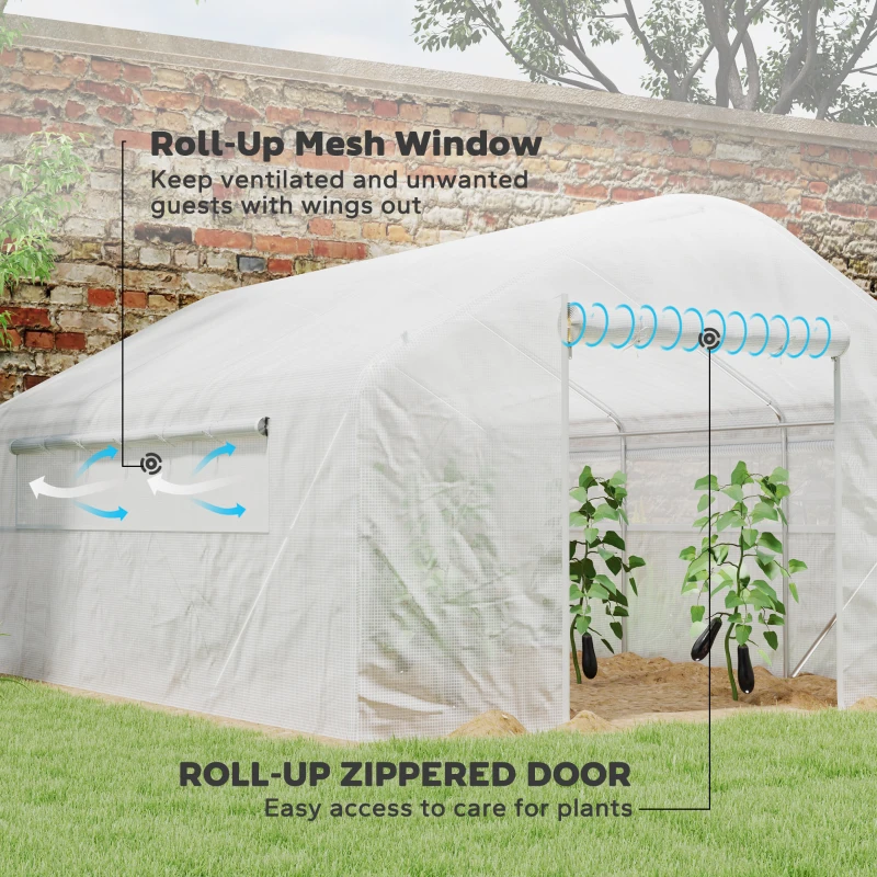 Outsunny Walk-in Tunnel Greenhouse with Galvanized Steel Frame and Windows, Garden Planting Warm House, 13' x 10' x 6.5' , White
