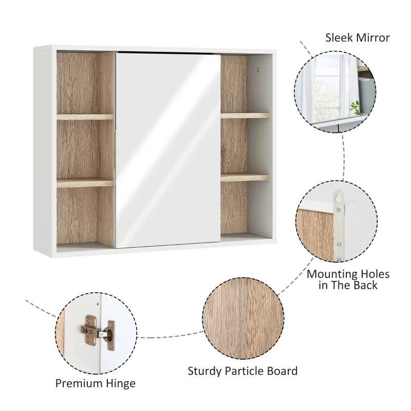 HOMCOM Wall-Mounted Bathroom Medicine Cabinet with Mirror, Over Toilet Bathroom Vanity Cabinet White & Oak