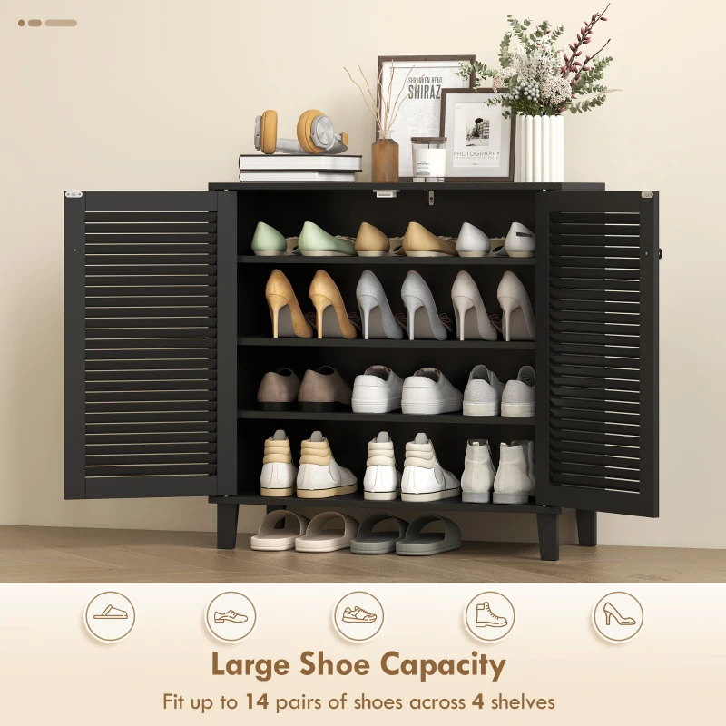 HOMCOM Shoe Cabinet with Adjustable Shelves Shoe Storage Cabinet with 2 Doors for Entryway Hallway Black