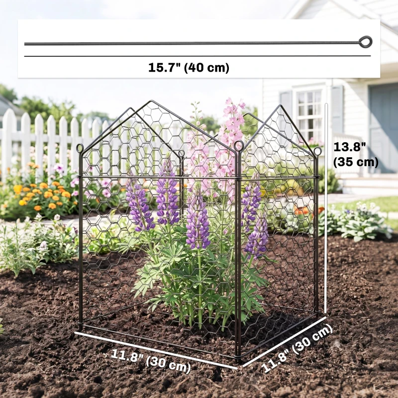 Outsunny 4 Pack Garden Cloches for Plants, 12" x 14" Metal Crop Cage, Plant Cages to Keep Animals Out, Black