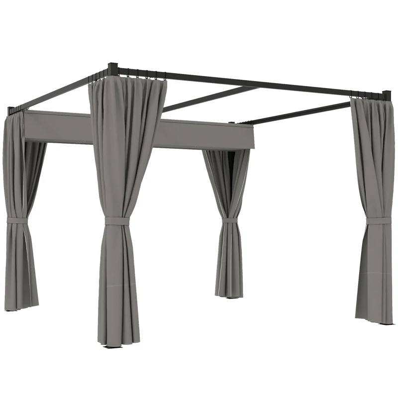 Outsunny 10' x 10' Retractable Pergola Canopy with Sidewalls, Metal Outdoor Gazebo Sun Shade Shelter, Light Grey