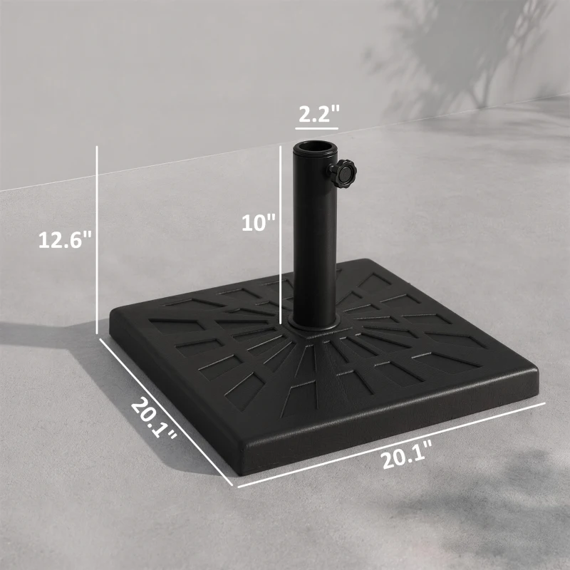 Outsunny 42lbs Resin Patio Umbrella Base, 20" Square Outdoor Umbrella Stand Holder for Parasol Poles 1.26", 1.5", and 1.9" Dia, Black