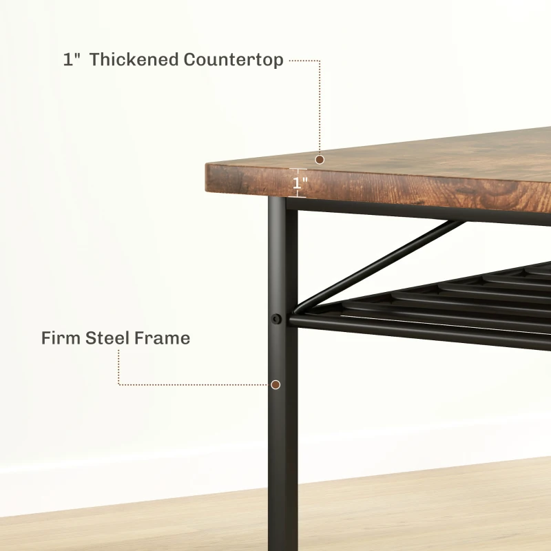 HOMCOM 3-Piece Small Dining Table Set for 2, Kitchen Table and Chairs with Storage Rack and Steel Frame, Brown