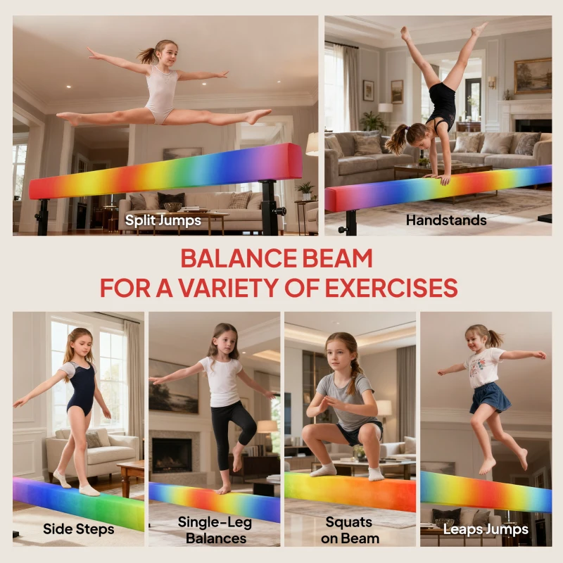 Soozier 7.5ft Adjustable Balance Beam, Gymnastics Beam with Wheels, Gymnastics Equipment for 6+ Years Old Training