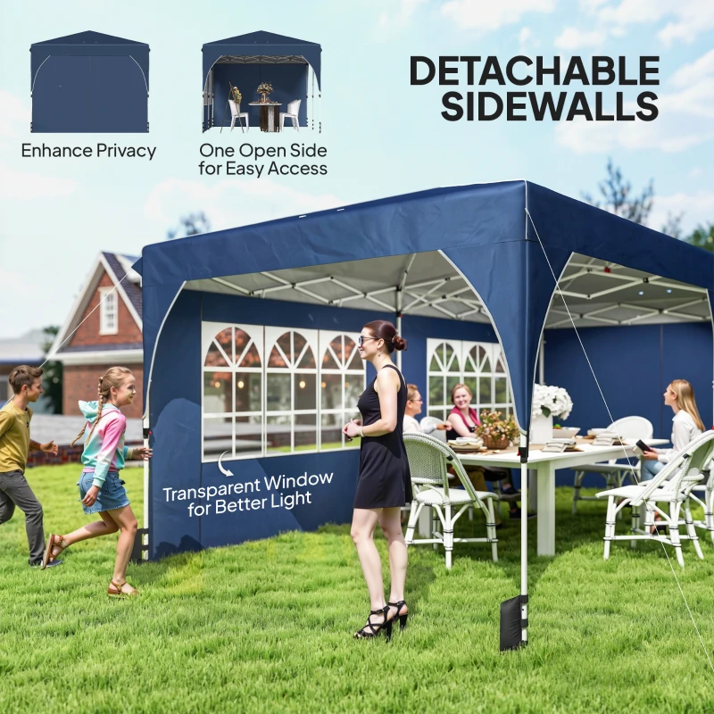 Outsunny 10 x 20 ft Pop Up Canopy Tent with Reflective Strips, UPF 50+ Easy up Instant Canopy with 6 Sandbags, Dark Blue