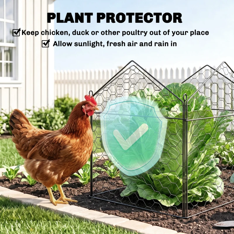 Outsunny 4 Pack Garden Cloches for Plants, 12" x 14" Metal Crop Cage, Plant Cages to Keep Animals Out, Black